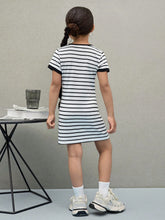 Young Girl Striped Knit Crew Neck Form-Fitting Casual Dress